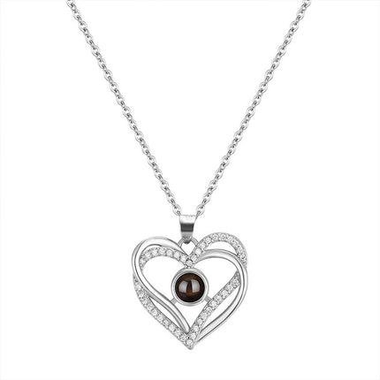 Double-layer Eternal Heart Diamond-encrusted Simple Projection Necklace