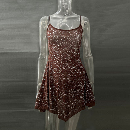 Trendy Rhinestone Sheer Party Dress - Women's Sexy Mini