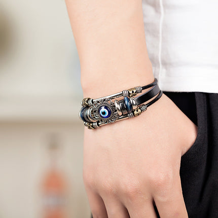 Braided leather cord brown eye bracelet