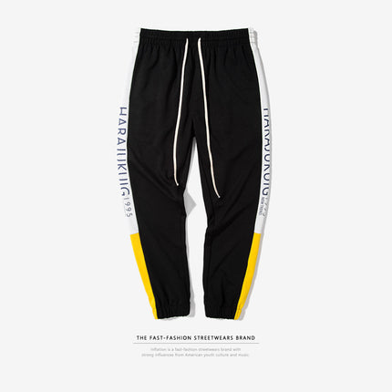 New Spring Color Letters Side Stripes Men's Casual Elastic Pants Feet