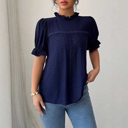 Fashion Style Lace Collar Hollow-out Shirt Women's Clothing