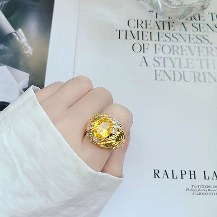 Twilight Yellow Gem Leaves Ring