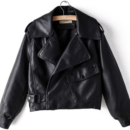 Women's PU Leather Jacket with Short Washed Leather Jacket