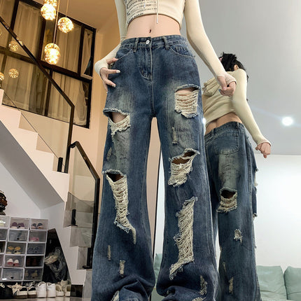 Ripped Lazy Loose Jeans For Women
