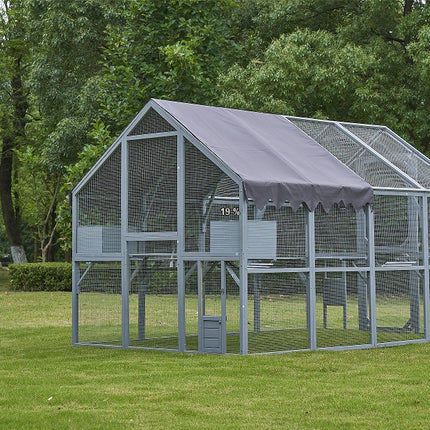 Outdoor Cat House Cat Fence, Upgraded Waterproof Cover - Gray