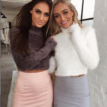 6-color full length sleeve high collar short sexy sweater