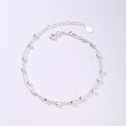 925 Sterling Silver Interval Round Beads Double-circle Anklet Female