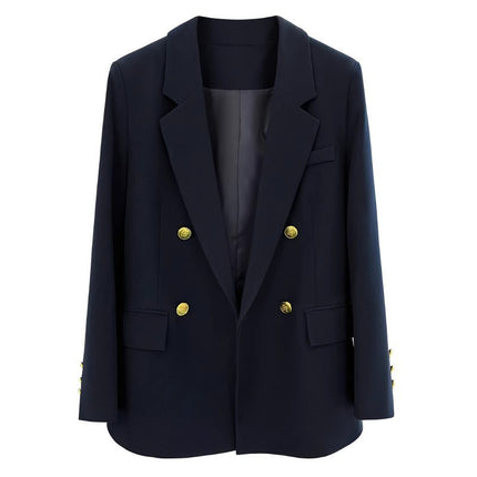 Navy Blue Leisure Simple Commute Easy Matching Coat