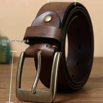Retro Handmade Pure Copper Pin Buckle Cowhide Men's Belt