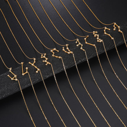 A Stainless Steel Necklace With Diamond-encrusted Pendant For The Twelve Zodiac Signs