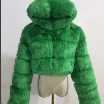 Short Hood Fox Fur Women's Long Sleeve Stitching Coat