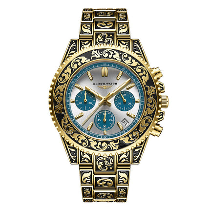 Vintage Engraving Quartz Multi-function Men's Watch