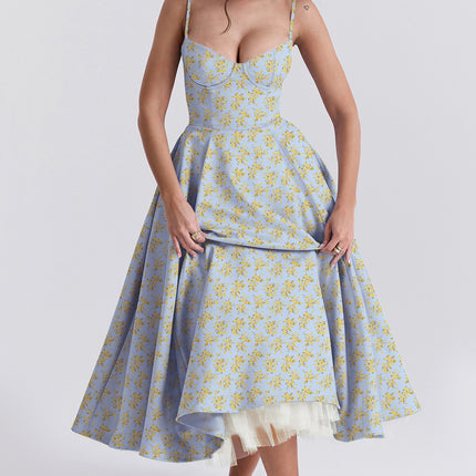 French Mesh Large Swing Double-layer Sling Dress