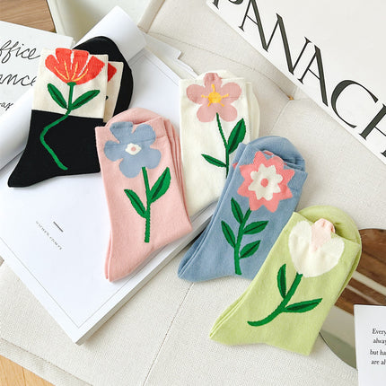 Three-dimensional Tulip Cotton Socks Tube Socks College Style