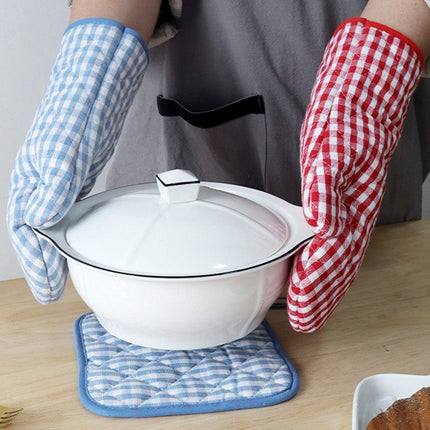 Cotton Yarn-dyed Plaid Baking Gloves Scald Preventing Met
