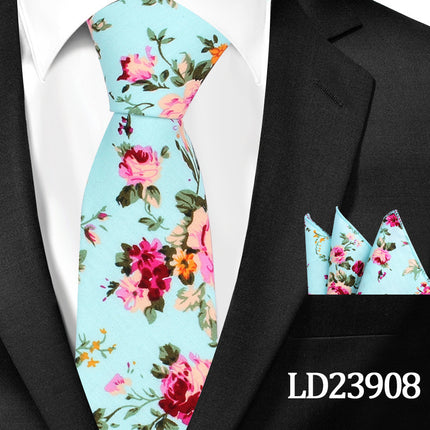 Casual Cotton Floral Print 6cm Casual Tie Pocket Square Suit