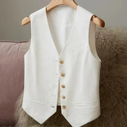 Ladies' Casual Elegant Waist Cinched Linen Jacket Vest