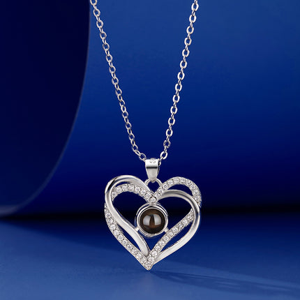 Double-layer Eternal Heart Diamond-encrusted Simple Projection Necklace