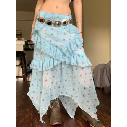 Sneaky Design Floral Flounce Irregular Long Dress