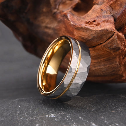 8 Wide Tungsten Gold Golden Hammer Ring