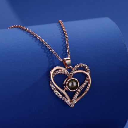 Double-layer Eternal Heart Diamond-encrusted Simple Projection Necklace
