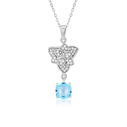 Fashion S925 Silver Set Swiss Blue Topaz Pendant Necklace