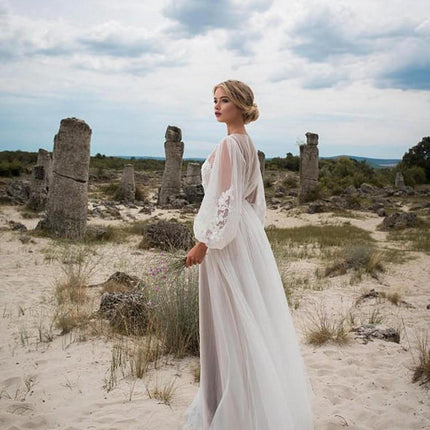 Round Collar Gauze Embroidered One-piece Dress Wedding Dress