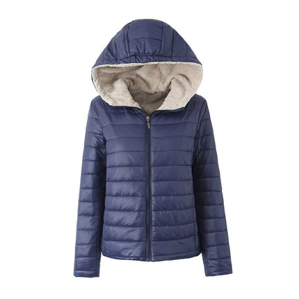 European And American Style Short Autumn And Winter Cotton-padded Coat Women's Solid Color Loose Hooded Fleece-lined Warm