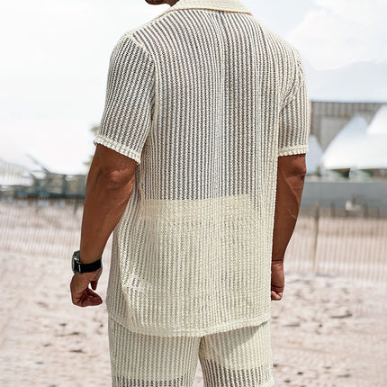 Men's Retro Cotton And Linen Stripes Henley Shirt Casual Loose Shirt Cardigan Lapel Men's Clothing