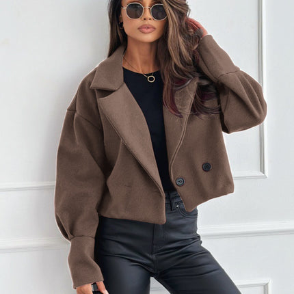 Fashionable All-match Suit Collar Short Woolen Coat