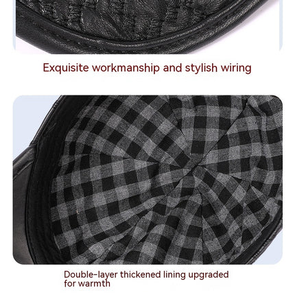 Full-grain Sheepskin Korean Style Small Plaid Hat Men