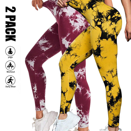 2 Pack Tie Dye Workout Seamless Leggings For Women High Waist Gym Leggings Yoga Pants, Seamless Leggings For Women High Waist Yoga Pants, Scrunch Butt Lifting Elastic Tights