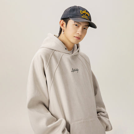 400g Suede Heavy Hooded Sweater Men's Autumn And Winter Split Design