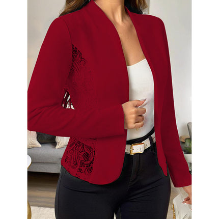 Women's Casual Lace Contrast Open Front Cardigan Jacket Long Sleeve Work Office Suit