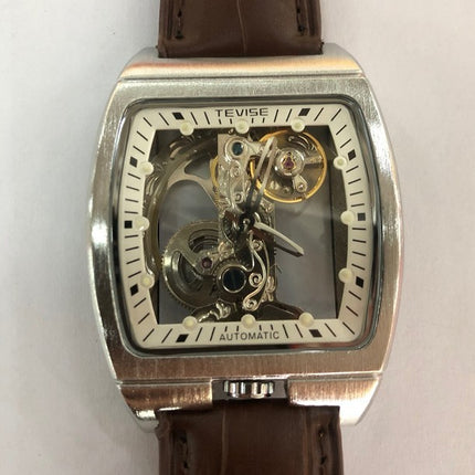 Casual Men's Leather Belt Automatic Mechanical Watch Long Movement Hollow Watch