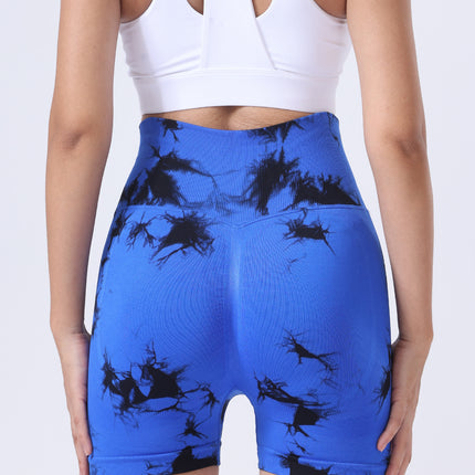 Tie Dye Button Everyday Wear Spring Summer Sports Shorts, High Waist Butt Lift Tie Dye Shorts, Women's Summer Yoga Wear Fitness Shorts Running Sports Fitness Yoga Shorts