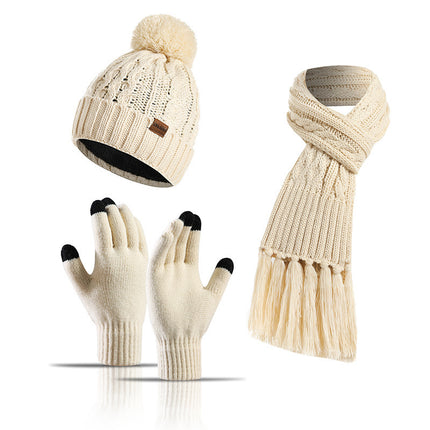 Three-piece Hat Thick Scarf Touch Screen Gloves