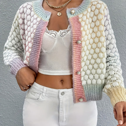 Women's Gradient Color Round Neck Sweater Cardigan