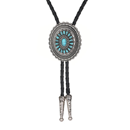American Indian Western Style Turquoise Carved Bolo Tie
