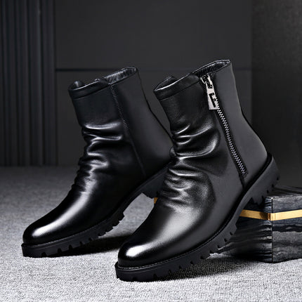 Autumn And Winter British Style Men's Leather Boots High-top Zipper Martin Boots
