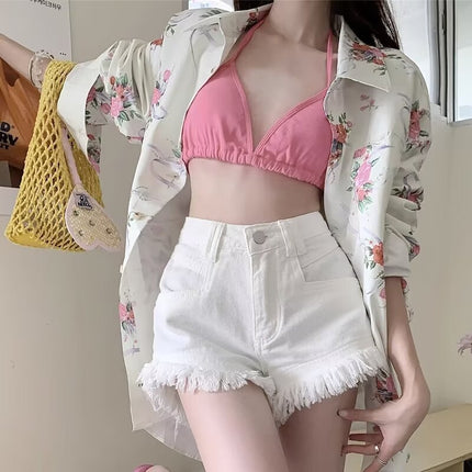 High Waist Denim Shorts Women's Summer Frayed