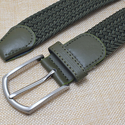 Men's Leather Canvas Woven Belt