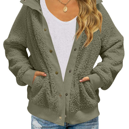 Winter Long Sleeve Button Sherpa Jacket Coat Pockets