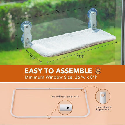 MEWOOFUN Large Cat Window Perch - Foldable 60x30cm Hammock With 18kg Suction Cups & Washable Cover For Indoor Cats Grey