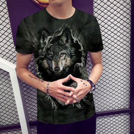 Top wolf 3D printed T-shirt Tide brand short sleeve loose men's top