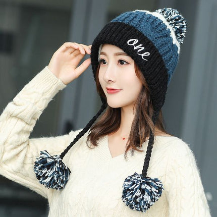 Winter Hat Women's Fleece-lined Warm Wool Hat Korean Style Colorblock All-matching Hat