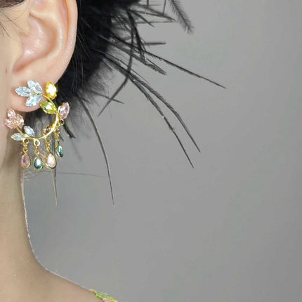 Women's Oil Painting Style Flower Tassel Earrings