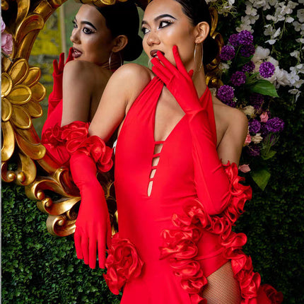 Satin Stretch Long Wedding Dress Etiquette Gloves Elegant