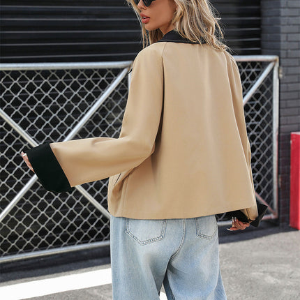 Color Contrast Short Thin Women's Coat