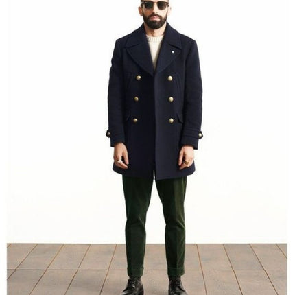 Men's Medium Length Long Sleeved Woolen Coat